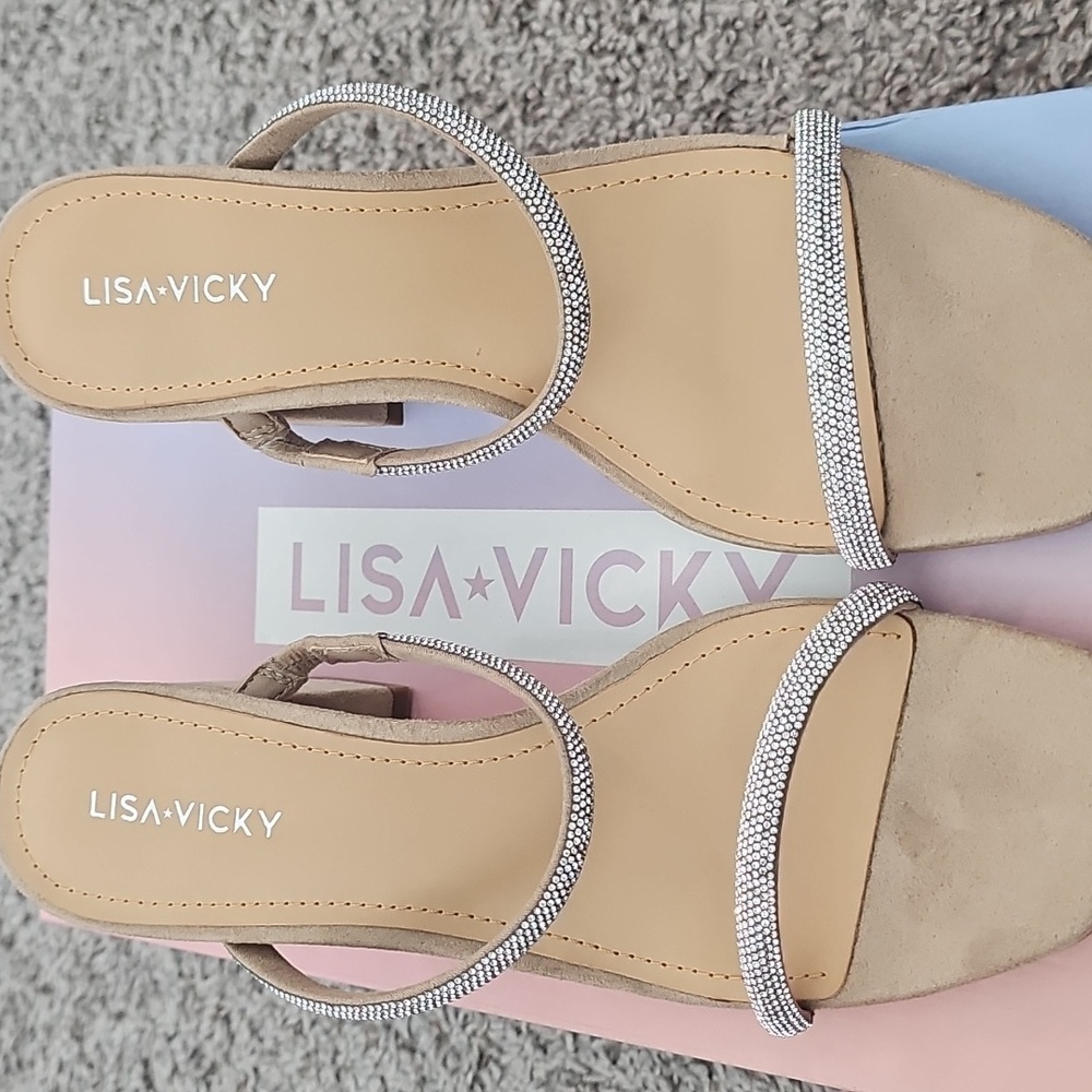 Lisa Vicky Mood Pave' Nude and Silver Heels NIB Size 7.5 - Picture 3 of 8